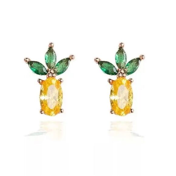 Pineapple Fruit Small Yellow & Green Stud Earrings - Picture 3 of 3